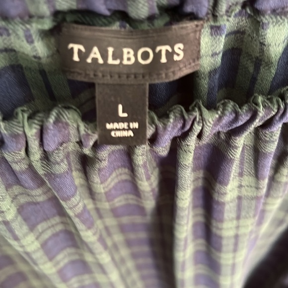 Talbots Women’s Blue And Green Plaid Blouse Size Large NWOT - Picture 3 of 8